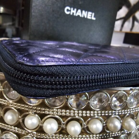 EUC Authentic ULTRA RARE Chanel Cambon Iridescent Blue Organizer Wallet - Picture 15 of 16